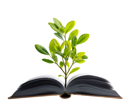 Plant sprouting from an open book. Education, growth, and knowledge concept.