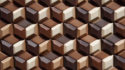 Ai delightful arrangement of chocolate cubes showcasing various shades and textures in a creative pattern