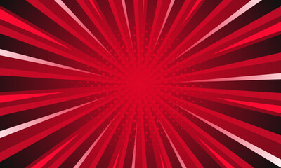 Abstract red sunburst comic background with halftone dots. Modern radial rays wallpaper design for posters, banners, flyers, sale templates, events, websites, and more