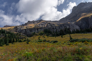 Beautiful mountain landscape with clouds at Colorado Yankee Boy Basin Pass