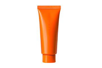 Clean orange tube packaging mockup isolated on black background. Perfect for cosmetic or skincare product branding.
