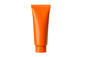 Clean orange tube packaging mockup isolated on black background. Perfect for cosmetic or skincare product branding.