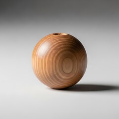 Artisanal turned wood vessel, sphere shaped craft item with wood grain