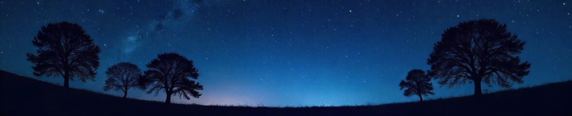 Silhouetted trees against a dramatic, star-filled night sky Perfect for nature, astronomy, and fantasy themes Deep blacks and rich contrasting details , fantasy, magical, galaxy