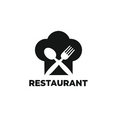 Minimalist Restaurant Logo Chef Hat with Crossed Spoon and Fork on White Background