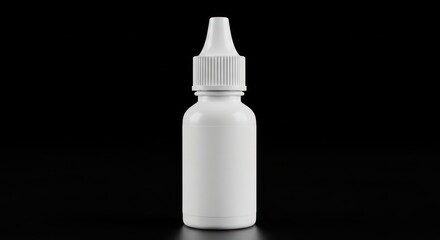 A white plastic eye-drop bottle, isolated against a black background, showcasing a simple, clean design.