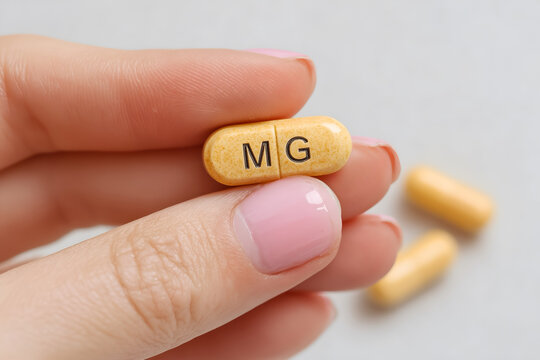 A Hand Holding a Magnesium Capsule for Health and Wellness