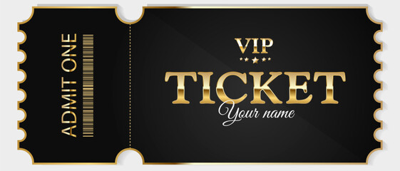 Elegant VIP ticket template with gold accents. Perfect for promoting exclusive events and luxury shows. Fully customizable vector for your designs.