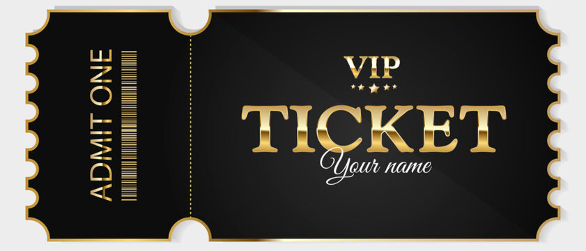 Elegant VIP ticket template with gold accents. Perfect for promoting exclusive events and luxury shows. Fully customizable vector for your designs. - Powered by Adobe