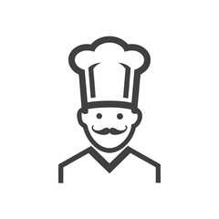 Minimalistic Chef Icon with Mustache in Gray, Simplified on White