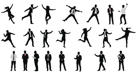 people in various dynamic poses captured in silhouette