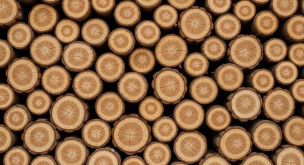 Close-up view of stacked, cut tree logs, showing circular cross-sections.
