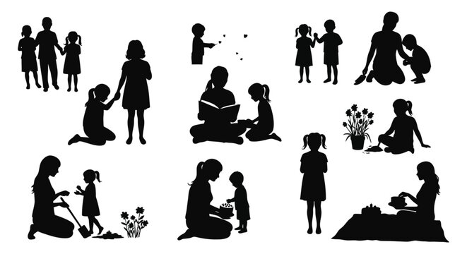 family moments captured in various interactions silhouette