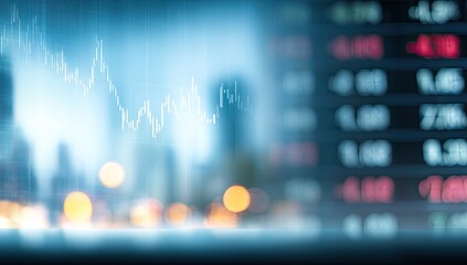 Abstract financial chart overlaying cityscape and digital ticker