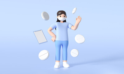 3D rendering cartoon nurse illustration