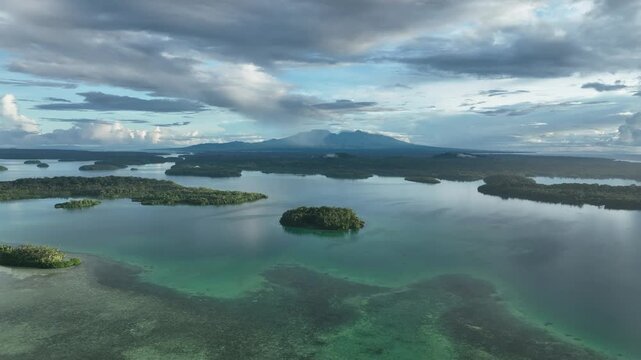 Views over the Vona Vona Lagoon with mountain views in the Solomon Islands.