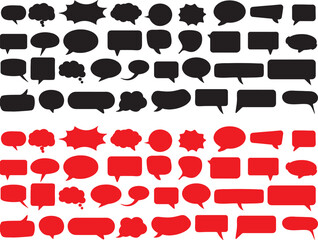 speech bubble, thought bubble, icon, silhouette, black, red, white background, isolated, illustration, graphic, design, element, set, collection, chat, dialogue, communication, message, comic, cartoon