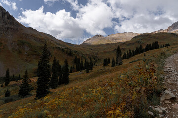 Beautiful mountain landscape with clouds at Colorado Yankee Boy Basin Pass