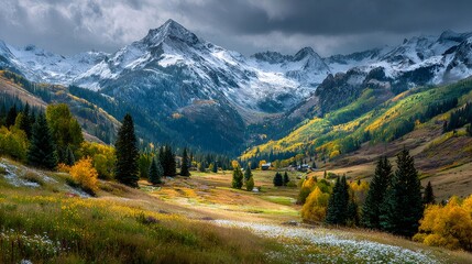 Fresh snow dusting the san juan mountains in autumn, colorado, usa