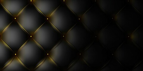 Obraz premium Elegant black leather texture with diamond pattern and gold stitching.
