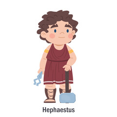 Ancient Greek god Hephaestus. Character of the Olympic god of fire and blacksmithing. Deity with a hammer and blacksmith tongs. Cartoon character of pagan religion, European mythology