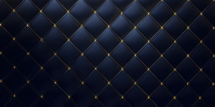 A close-up view of a navy blue quilted leather texture with golden accents creates an elegant background.