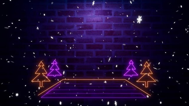 Purple christmas backdrop for event or logo template presentation. Animated neon decoration