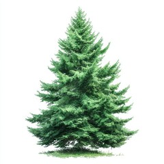 Fototapeta premium Lush Green Coniferous Tree Isolated on White Background