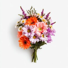 Colorful Flower Bouquet with Daisies and Wildflowers on White Background
