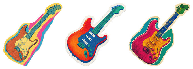 PNG Colorful electric guitar stickers, element set on transparent background