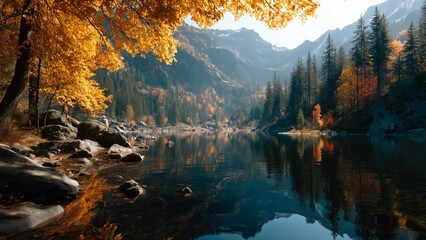 Golden Autumn Lake Reflections