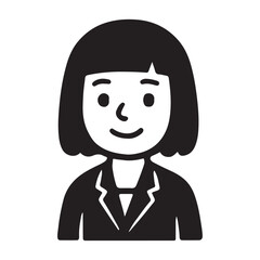 Simple Black and White Illustration of a Smiling Woman in a Suit.