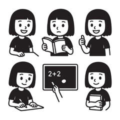 Happy girl studying and learning.