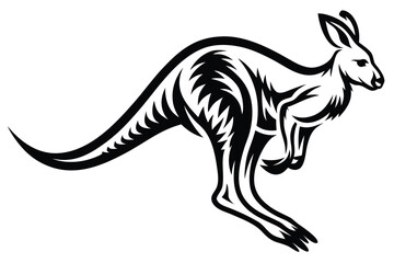 Running Kangaroo Outline Shape with Tribal Details on White Background