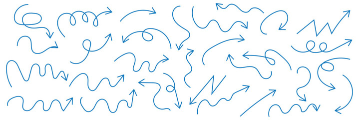 scribble illustration doodle arrow shape set. And drawn style with brush stroke.