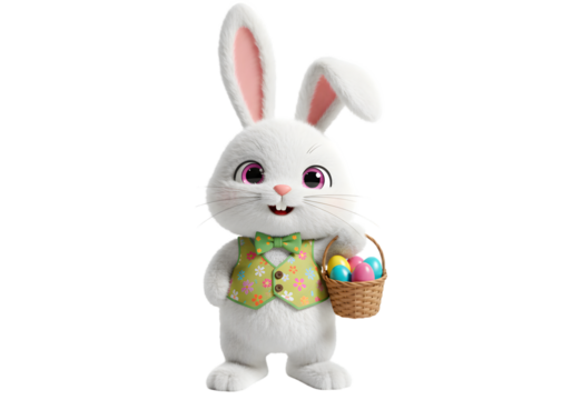 Charming Easter Bunny Festive Rabbit with Easter Eggs on transparent background