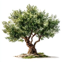 Lush Olive Tree With Green Leaves on White Background for Nature Lovers