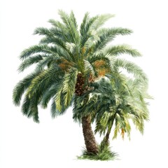 Vibrant Green Palm Trees with Lush Foliage in Isolated Background