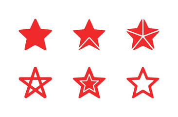 Collection of red star icons in different styles, representing rating, awards, and celebration.