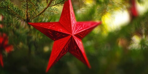 A dazzling red star is the focal point of this beautiful Christmas tree ornament.