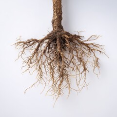 Exquisite Close-Up of Intricate Tree Roots Against White Background