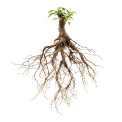 Plant Roots with Soil Isolated on a White Background for Nature Studies