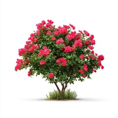 Vibrant Pink Flowering Shrub in Full Bloom on White Background