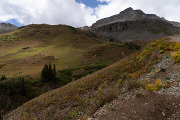 mountain landscape with lake and clouds at Colorado Yankee Boy Basin Pass
