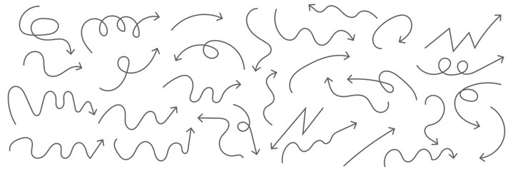 scribble illustration doodle arrow shape set. And drawn style with brush stroke.