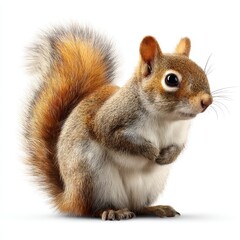 Obraz premium Cute Squirrel with Fluffy Tail Posing on a White Background