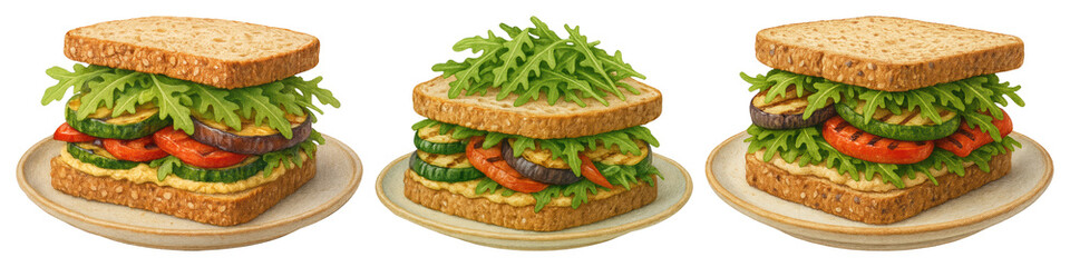 PNG Healthy vegan sandwich trio, element set on transparent background