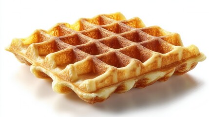 A single golden - brown waffle with a grid pattern, placed on a white background, showing its crispy texture and appetizing look.