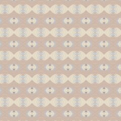 A textured seamless geometric pattern with a horizontal arrangement of abstract, stylized shapes in beige, brown, and light blue