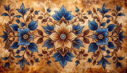 Classic Blue and Brown Floral Batik Pattern for International Batik Day